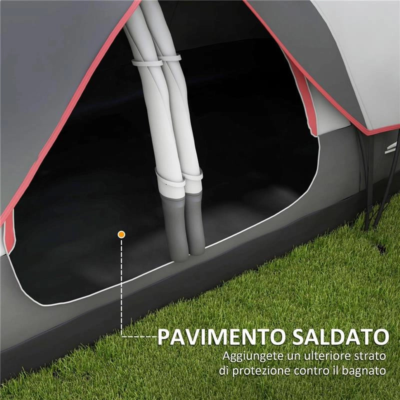 TENDA DA CAMPEGGIO 6 POSTI CON 2 STANZE SEPARATE POLIESTERE E FIBRA DI VETRO 450X215X180 CM GRIGIO