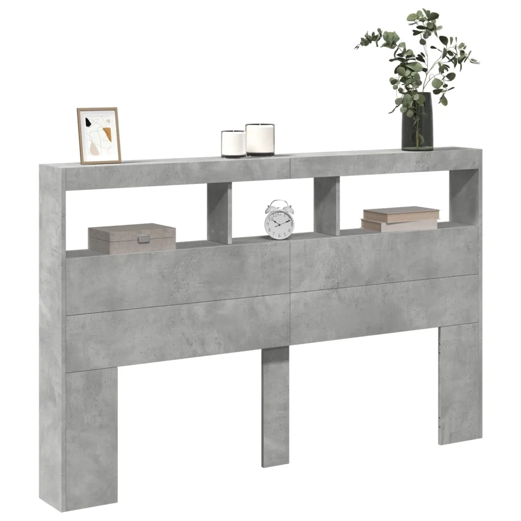 Testiera | Testata con Contenitore a LED Grigio Cemento 160x17x102 cm