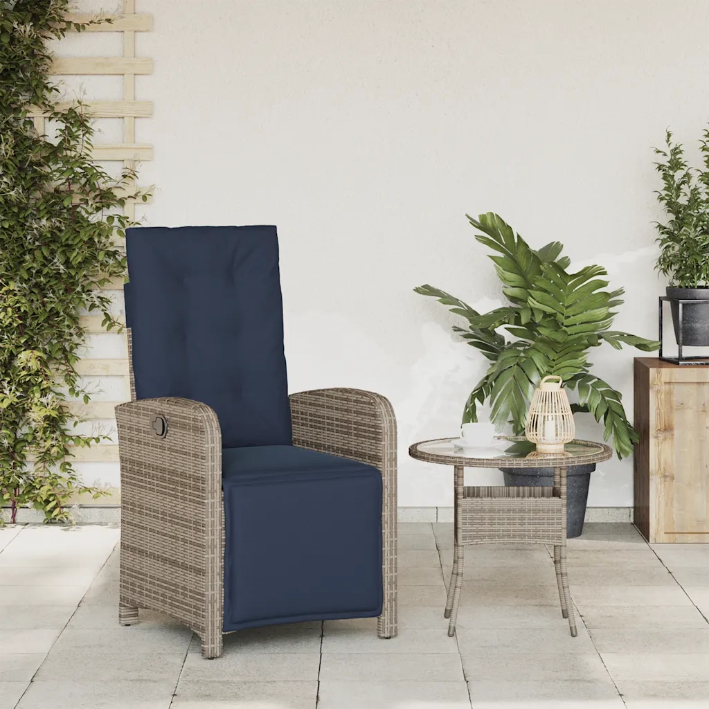 Sedia Reclinabile da Giardino | Sedie da Esterno con Poggiapiedi Grigia Polyrattan