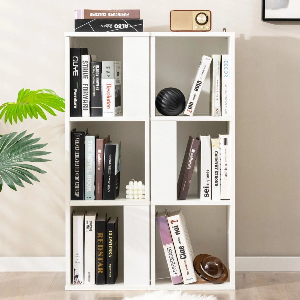Libreria indipendente a 3 livelli con 6 scomparti-Scaffale in legno espositivo asimmetrico Bianco