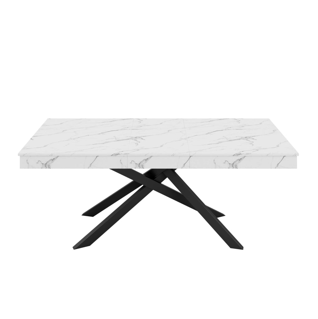 Tavolo da pranzo allungabile 140-180x80 cm in MDF bianco; per 6-8 persone