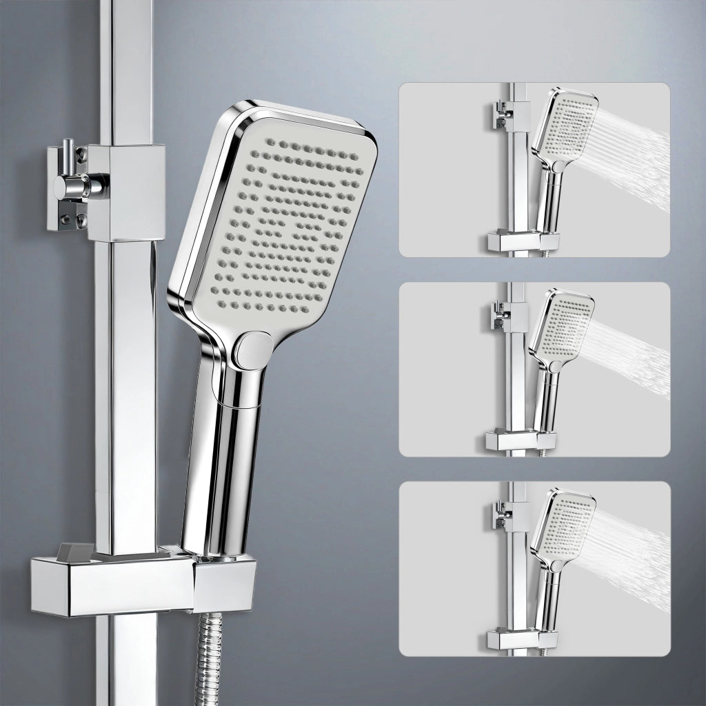 Colonna doccia con miscelatore termostatico, saliscendi doccia quadrato regolabile 73-115cm, cromo