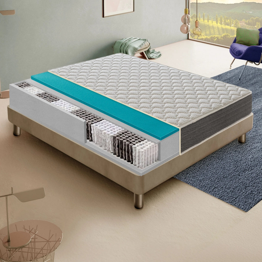 Materasso Matrimoniale 200x200 Molle insacchettate e Memory Foam - Altezza 30 - 4 cm memory Foam