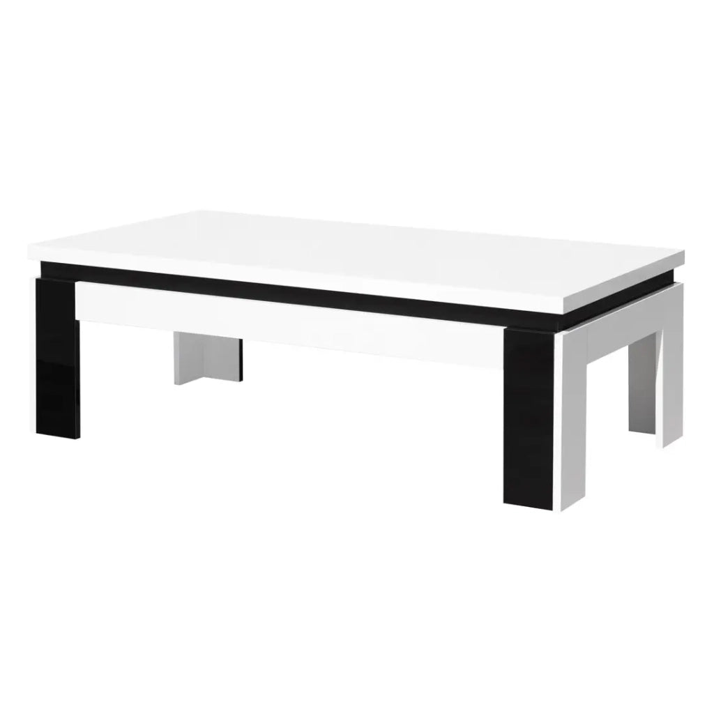 Tavolino basso LINA bianco e nero lucido - 125 x 42 x 65 cm