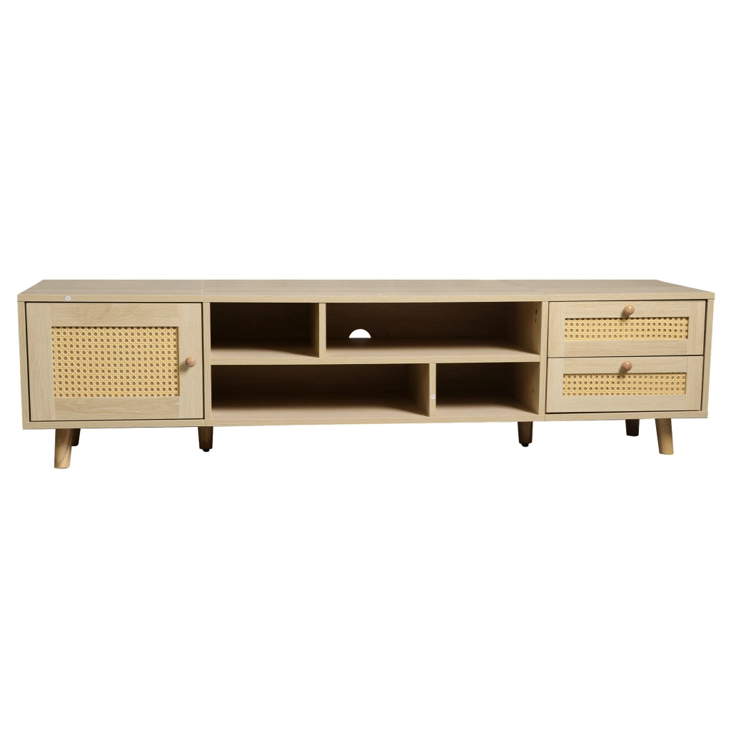 Mobile TV con 2 cassetti; 1 anta e passacavi - per soggiorno - 160x39x40.5 cm - rovere