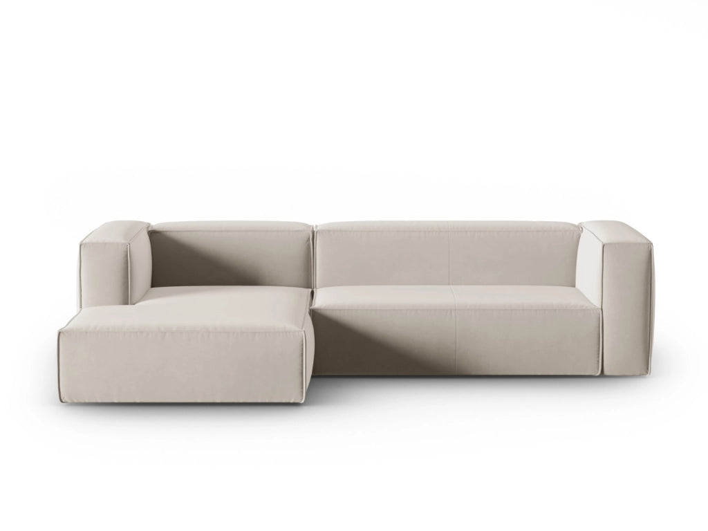 Cosmopolitan Design - Divano angolare sinistro "Mackay" 4 posti in velluto ecru 