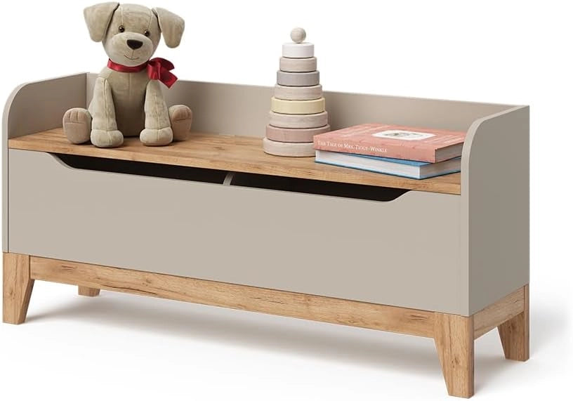 Cassapanca per giocattoli Malia, Cashmere/Artigianale, 107.2 x 50 cm con sedile, con spazio contenitivo e combinabile con altri mobili Malia