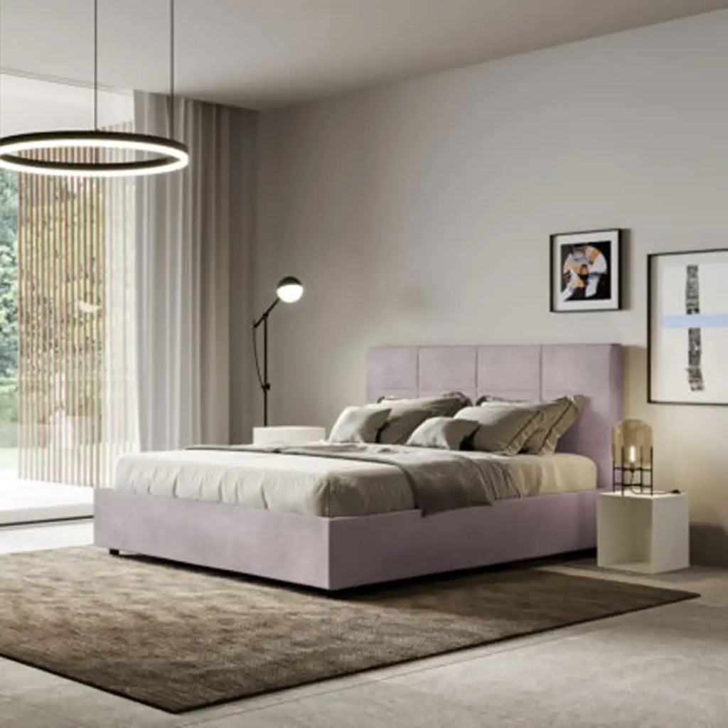 Letto matrimoniale francese contenitore imbottito 140x210 microfibra glicine Mika
