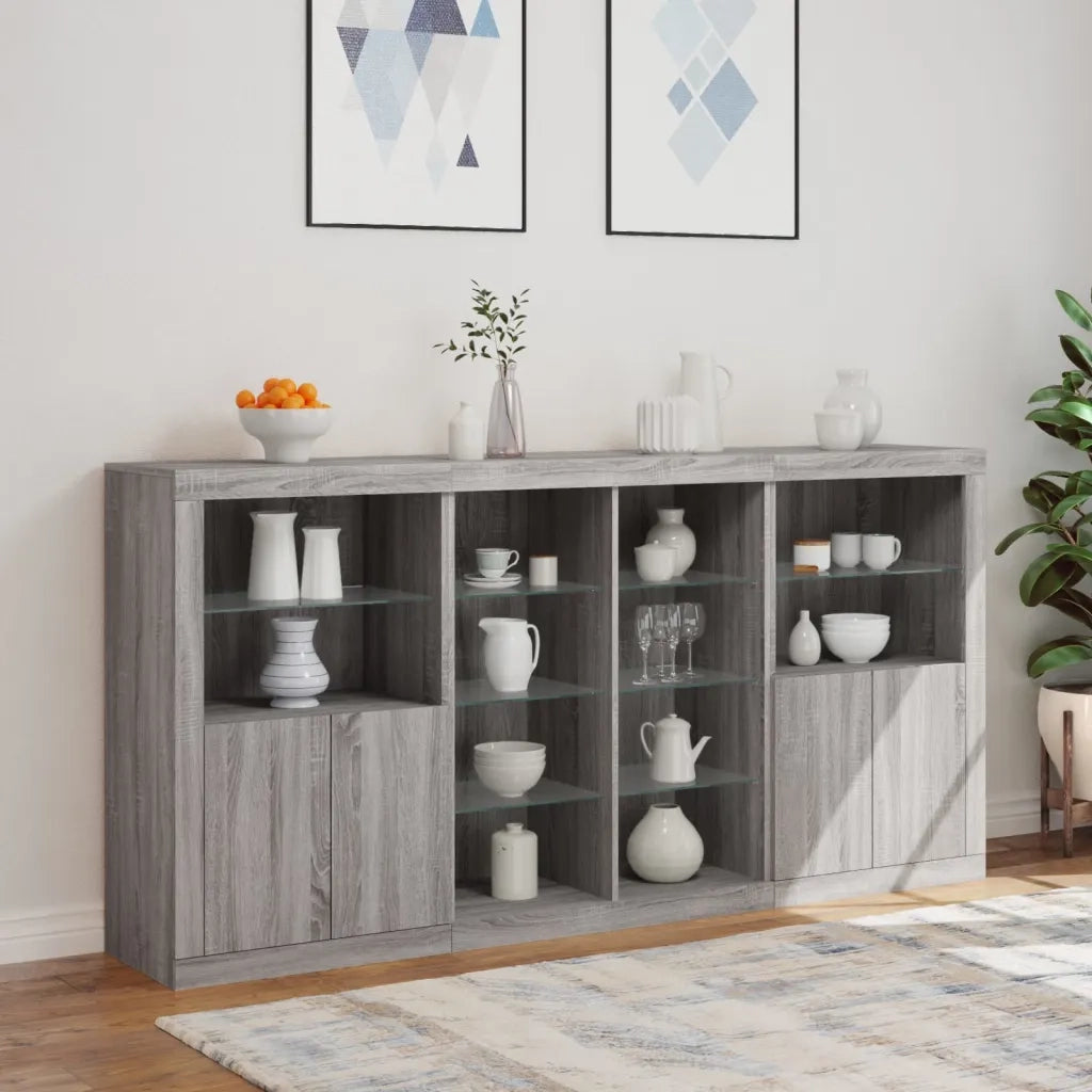 Credenza con Luci LED Grigio Sonoma 202x37x100 cm 3209189