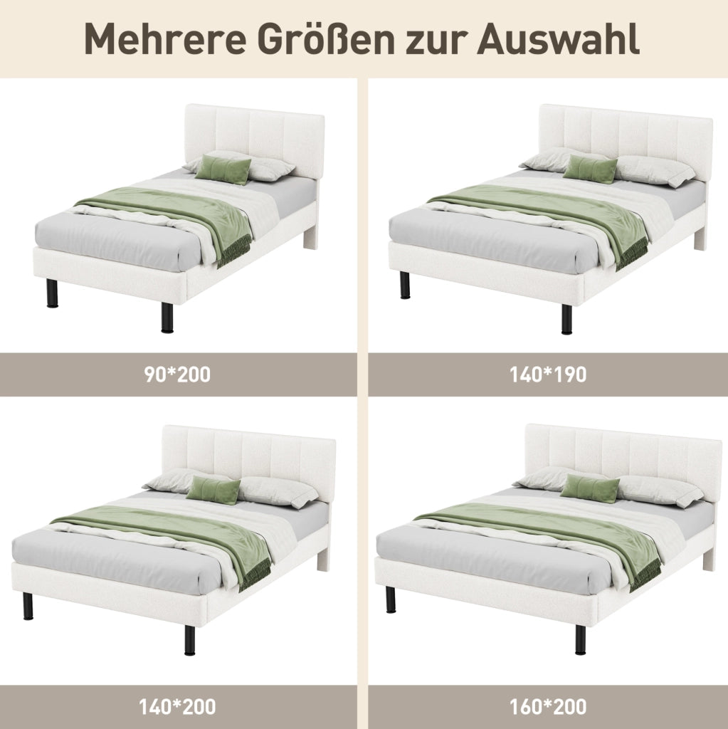 Letto imbottito con rete a doghe 140x190 cm in Sherpa beige