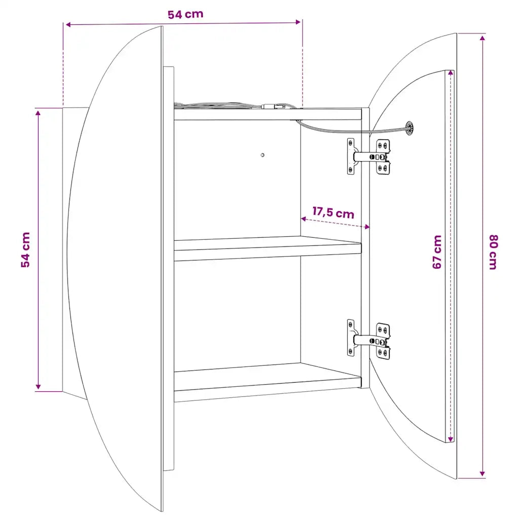 Armadio da Bagno con Specchio Rotondo e LED Bianco 54x54x17,5cm 345587
