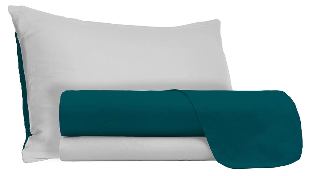Set Lenzuola Sopra Sotto e Federe Doubleface Verde Petrolio/Grigio Chiaro Matrimoniale