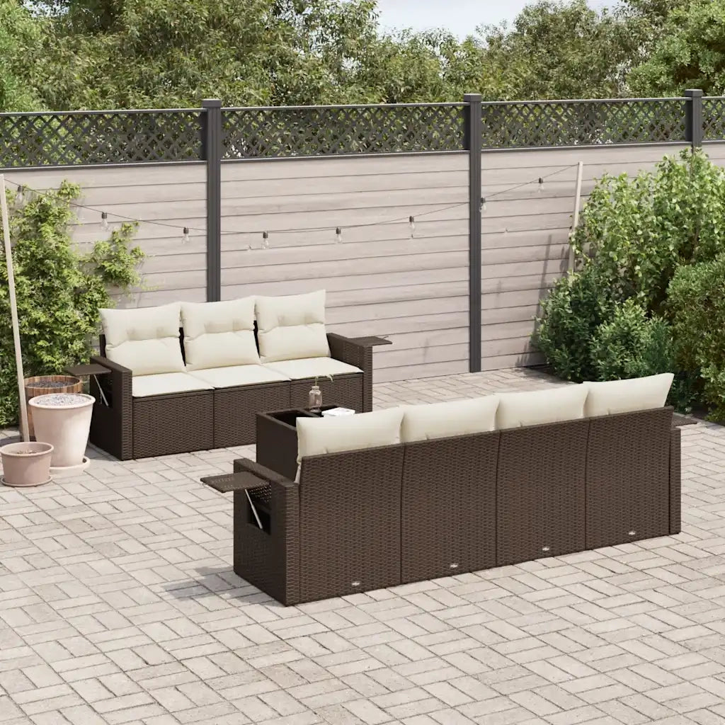 Set Divani da Giardino 8 pz con Cuscini Marrone in Polyrattan 3219932