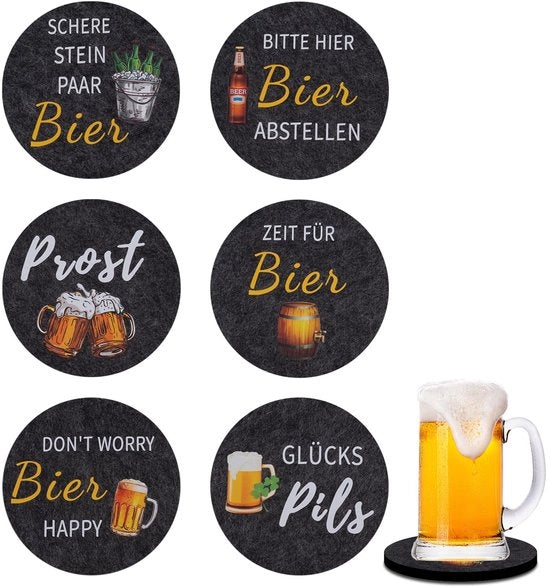 Set di supporti in velluto con frasi, 6 supporti in velluto con frasi, supporti in vetro, supporti per bicchieri, regalo di Oktoberfest, decorazione da tavola per festa tematica