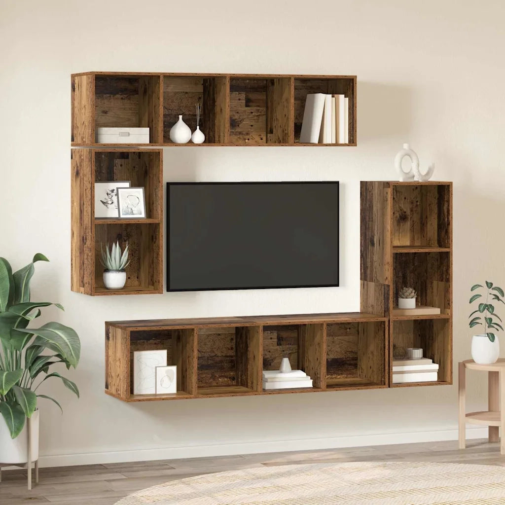 Set mobile TV 4 pz | Armadietto TV | Mobile Porta TV Legno vecchio Legno multistrato