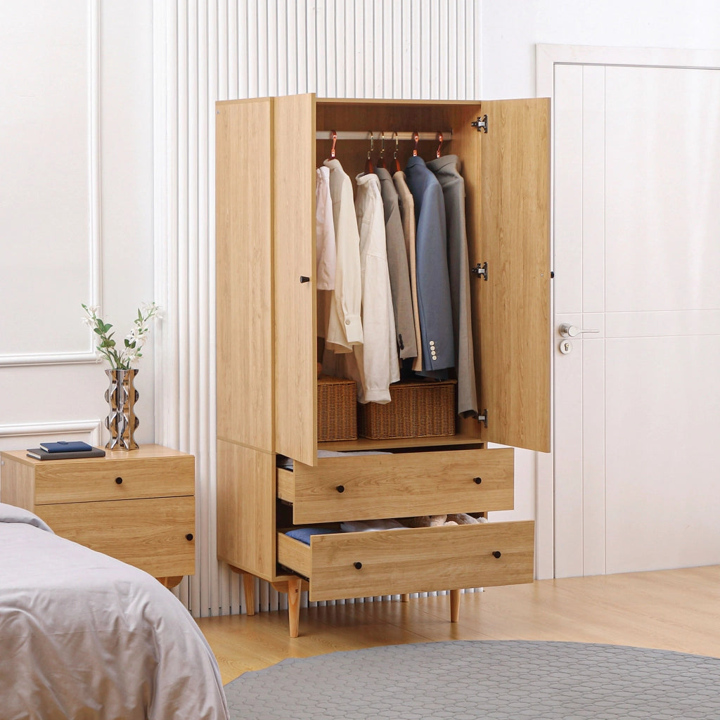 Armadio Guardaroba con 2 Porte e 2 Cassetti ¨C zephmum ¨C Legno 80x52x180 cm