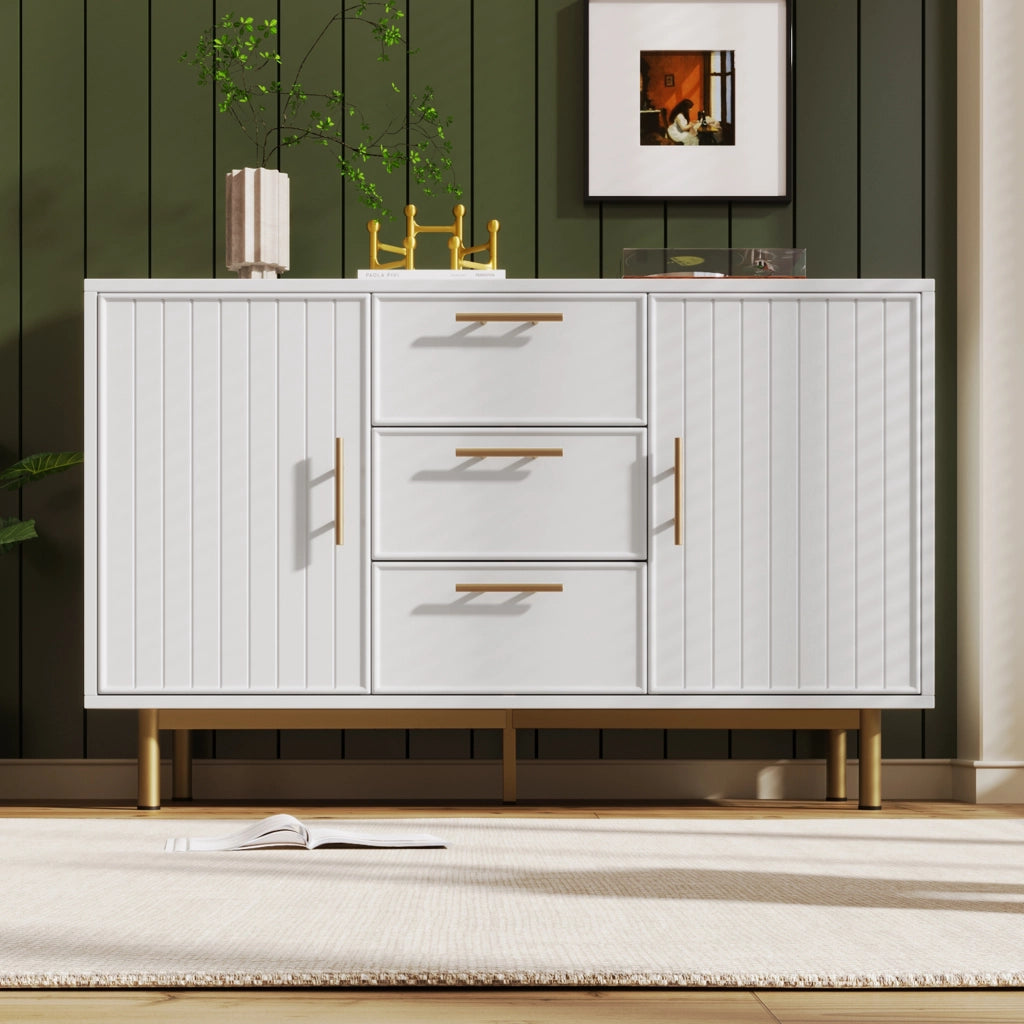 Cassettiera con 2 Ante e 3 Cassetti; Ripiano Regolabile; Stile Moderno; in Pannello Truciolare; Bianco; 120??40??75 cm
