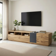 Cassettiera per TV nero-grigia in truciolato lunga 200 cm