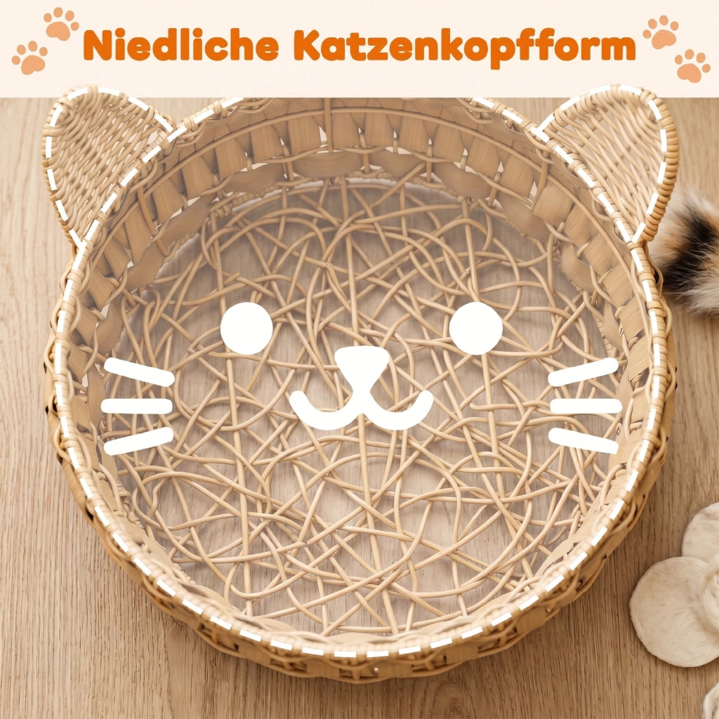 Letto per gatti in rattan con cuscino ¨C zephmum ¨C 50x50x25 cm marrone chiaro