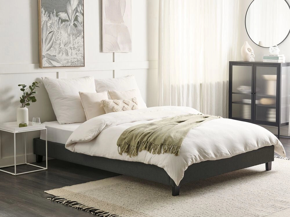 Letto 160 x 200 cm Rete a doghe in tessuto grigio senza testiera