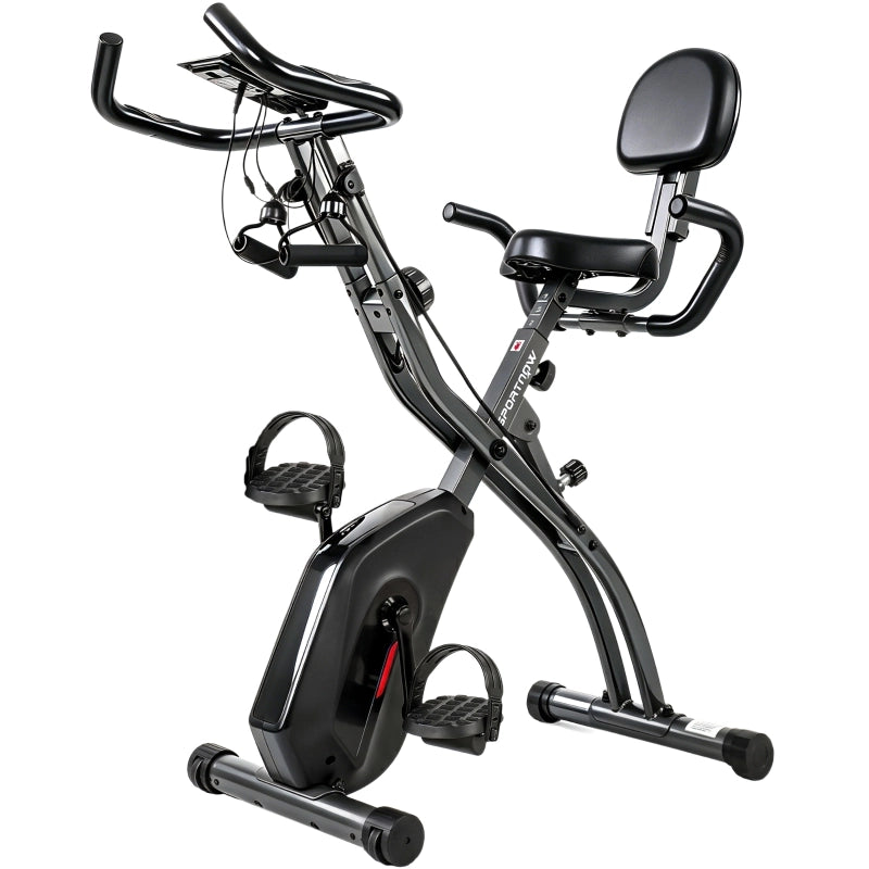 Bicicletta hometrainer pieghevole 3 in 1 con schienale, Bluetooth, LCD e 8 livelli di resistenza