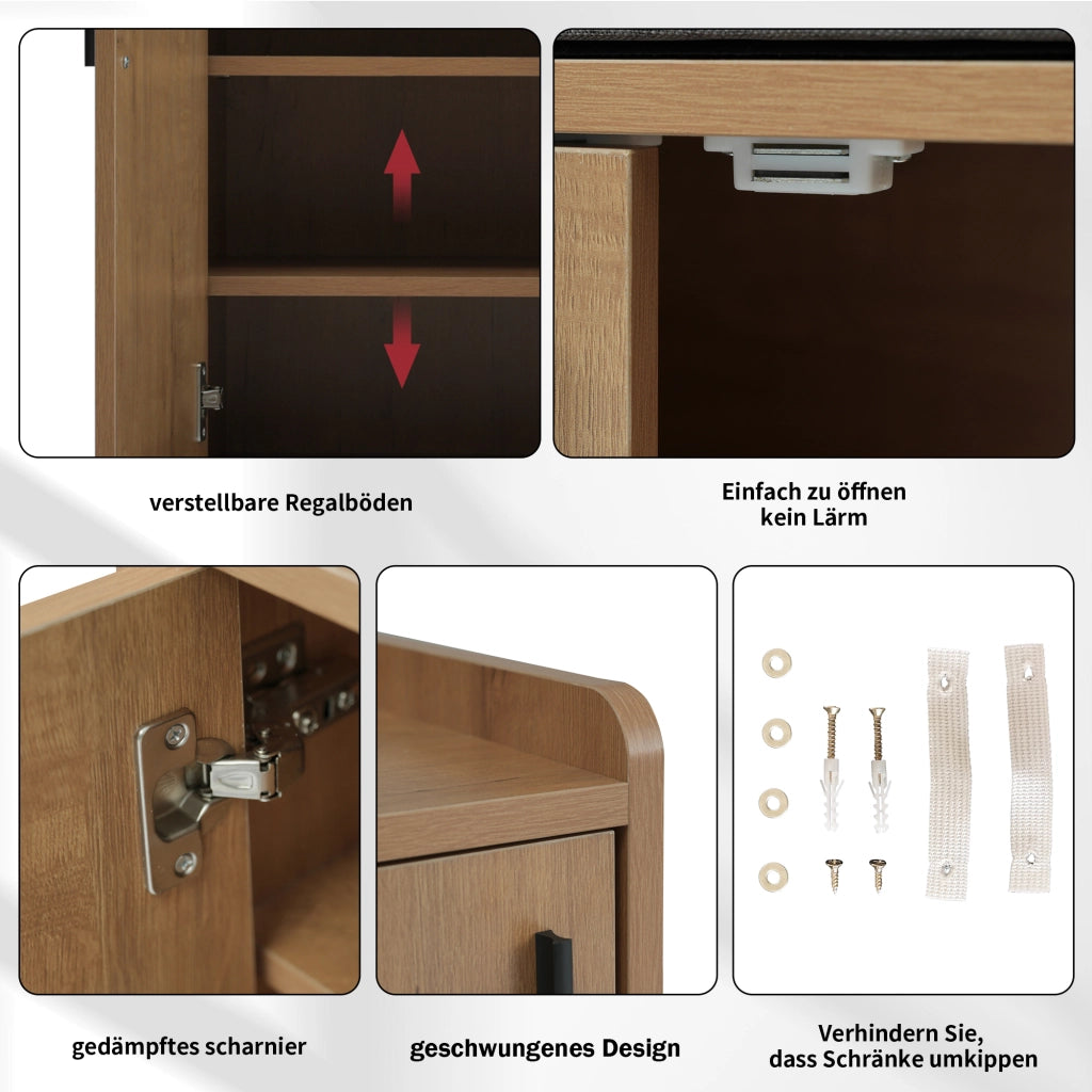 Scarpiera con seduta imbottita e ripiani regolabili, in truciolare e metallo, per ingresso, naturale, 100 × 34 × 68,5 cm