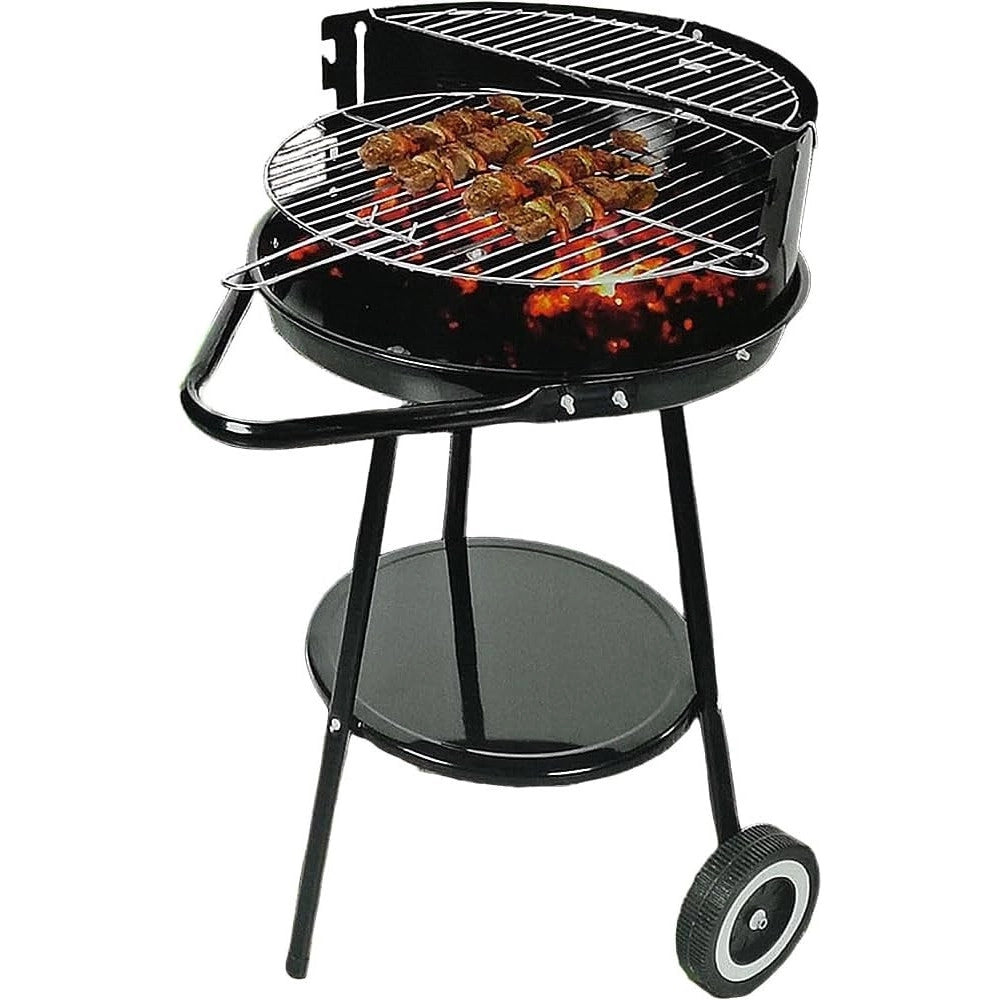 Trade Shop - Barbecue Con Ruote Ripiano Griglia Tonda In Acciaio Fornacella A Carbone Per Carne Pesce -