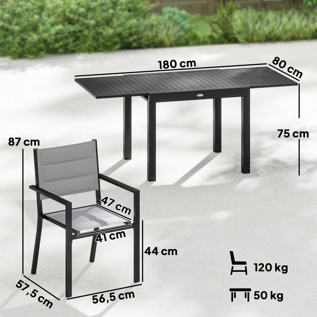 Tavolo da pranzo allungabile con sedie ¨C zephmum ¨C grigio 90x180x75 cm