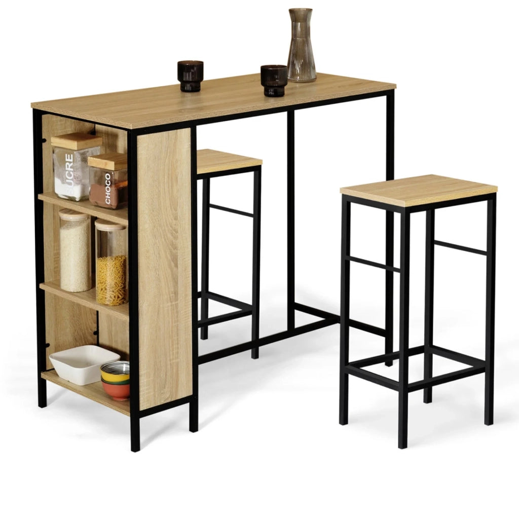 IDMarket - Set di tavolo da bar e 2 sgabelli di design industriale DETROIT