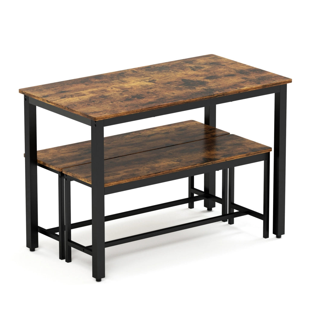 Set tavolo da pranzo con 2 panche 110x60 cm rustico nero