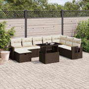 Set Divani da Giardino 9pz con Cuscini Marrone in Polyrattan