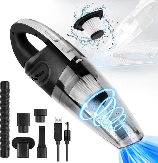 Pulitore di Auto a Mano da 120W - Aspirapolvere Portatile con Filtro HEPA - Ricarica USB - Aspirapolvere per Polvere e Umido - 5 Accessori per Pulitore di Auto