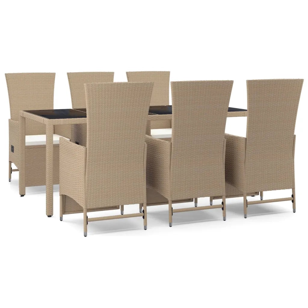 Set da Pranzo da Giardino 7 pz con Cuscini Beige in Polyrattancod mxl 101240