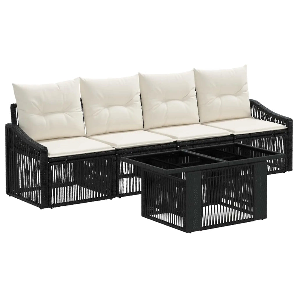 Set Divano da Giardino 5 pz Nero e Bianco Crema polyrattan 3437200