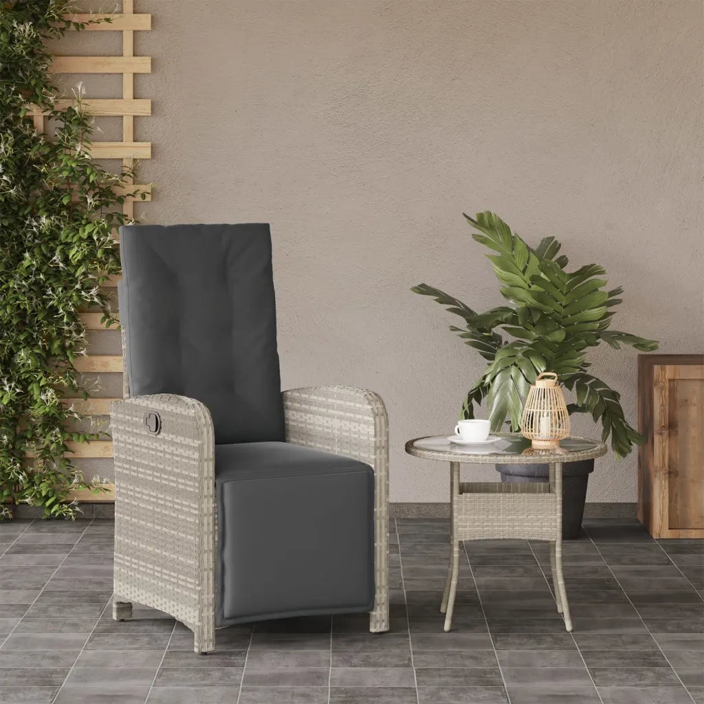 Sedia Reclinabile Giardino | Sedie da Esterno Poggiapiedi Grigio Chiaro Polyrattan