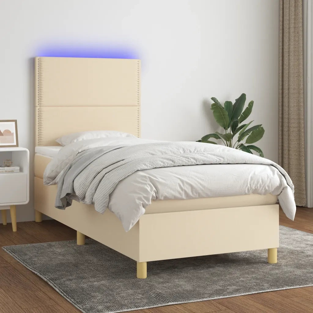 Letto a Molle con Materasso e LED Crema 90x190 cm in Tessuto 3135322