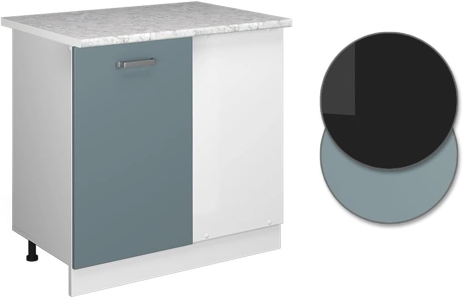 Mobile ad angolo cucina R-Line, Grigio-blu, 86 cm, PL Marmo, per la libera combinazione all'interno di sistemi cucina modulari