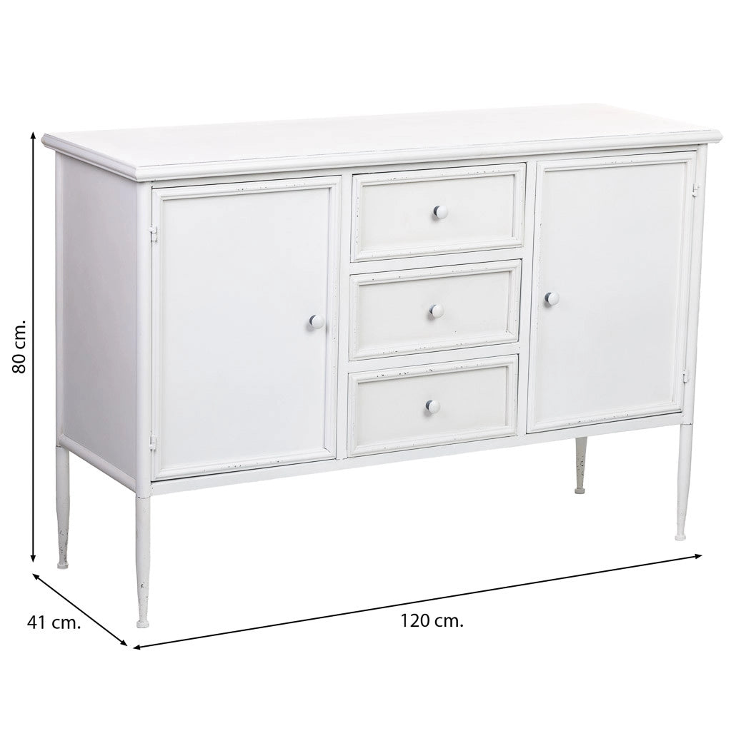 Credenza in metallo bianco con 2 ante e 3 cassetti 120x41x80h cm