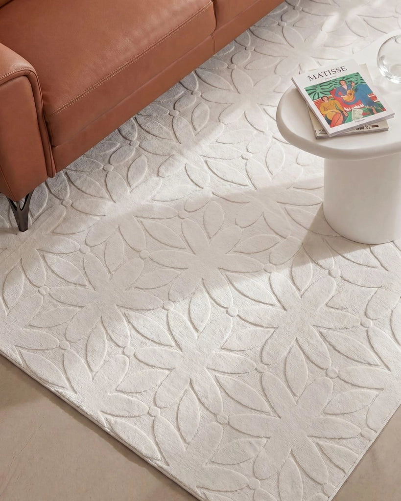 Tappeto Rettangolare Bianco Sporco in Tessuto Jacquard 160 x 230 cm