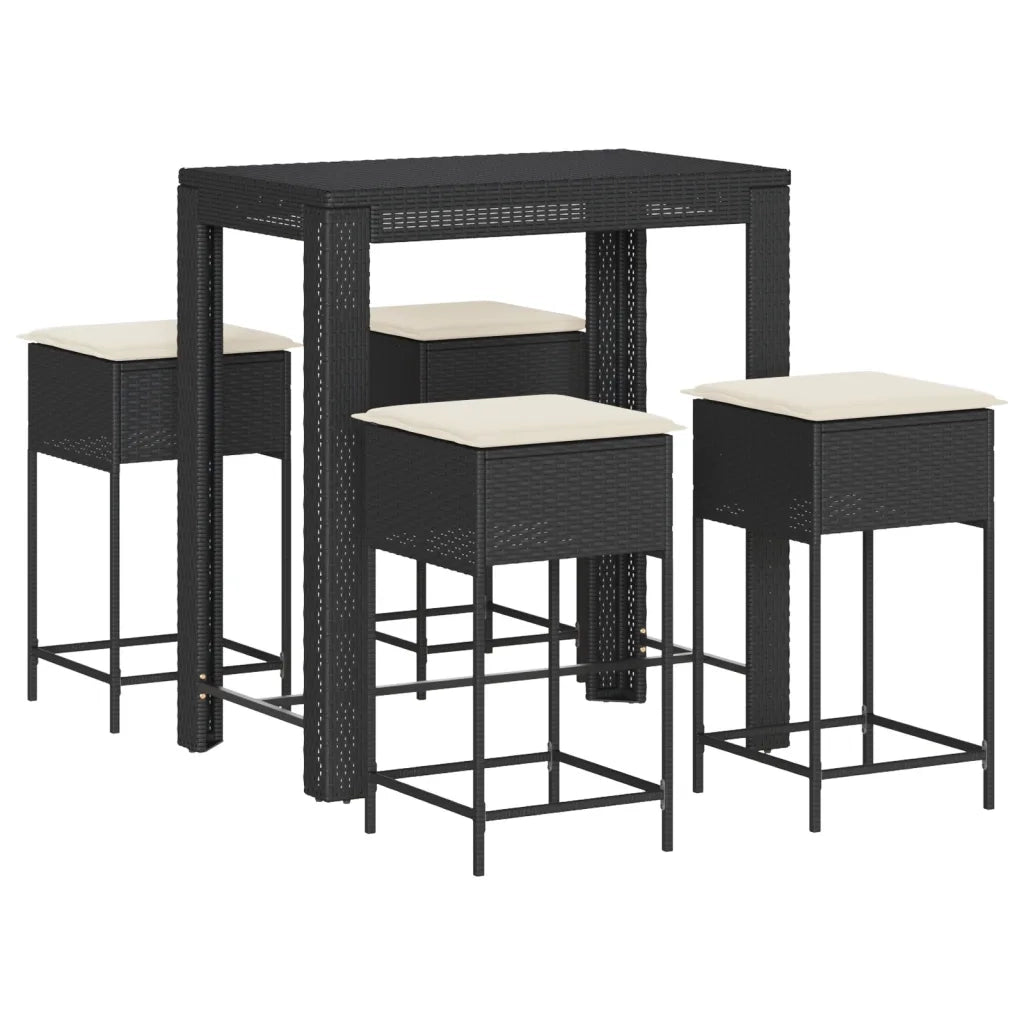 Set Bar da Giardino 5 pz con Cuscini in Polyrattan Nero 3261454