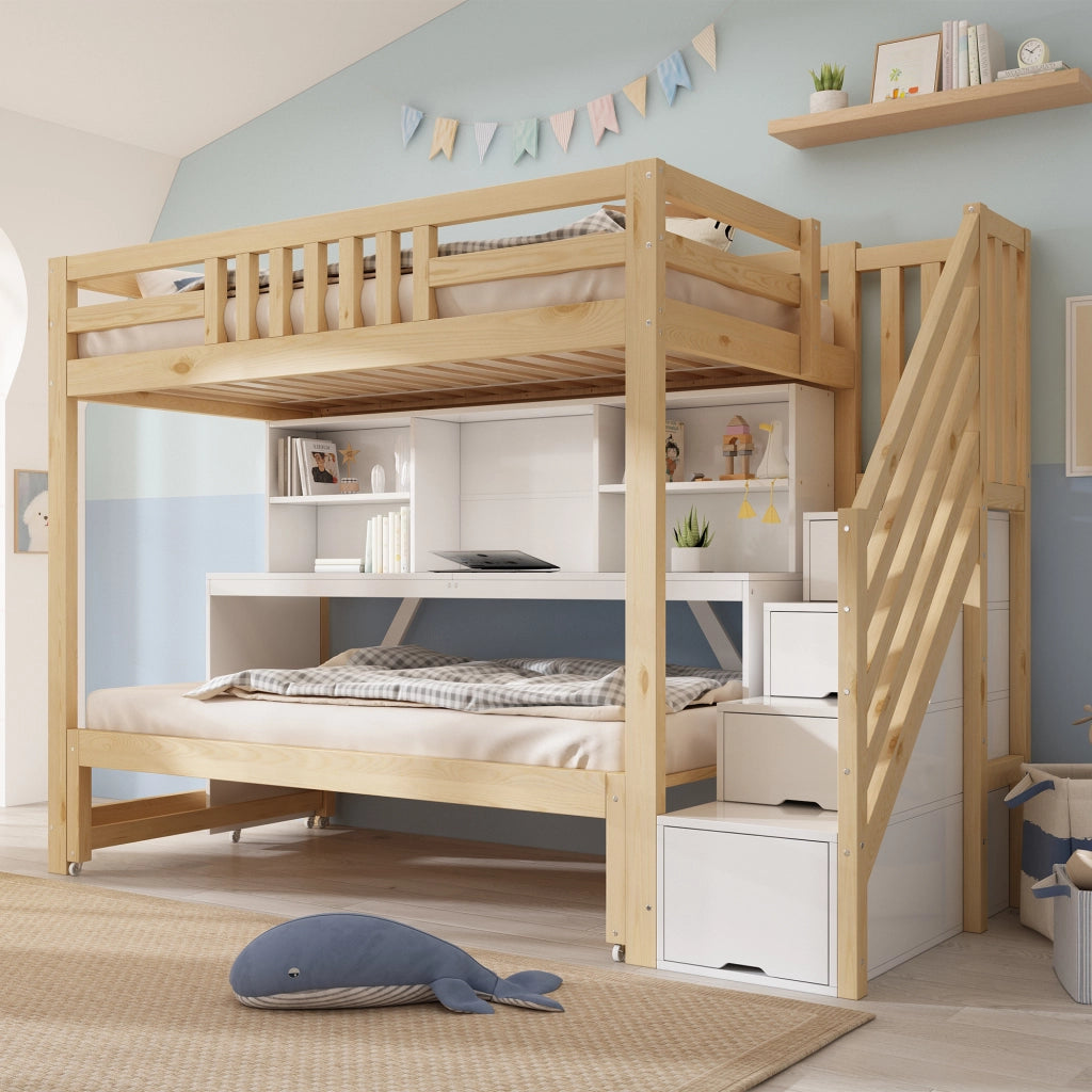 letto a castello in legno bianco e rovere 97 x 254 cm
