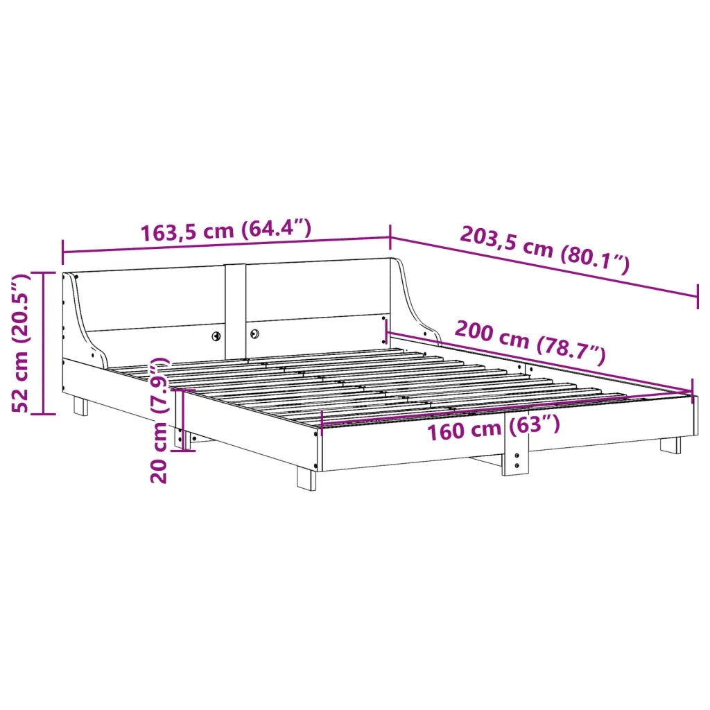 Letto senza Materasso Marrone Cera 160x200 cm in Legno di Pino 850724