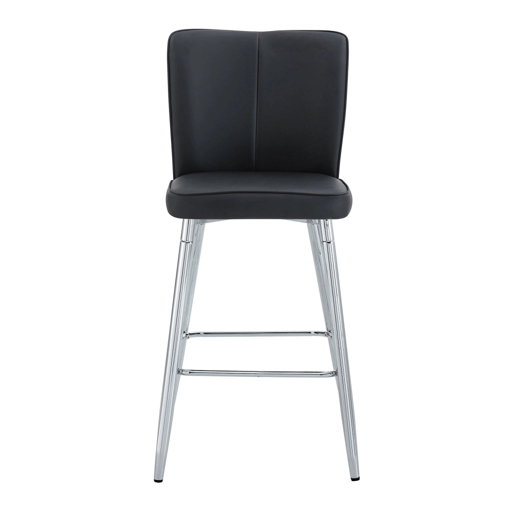 Set di 2 Sgabelli da Bar con Schienale Ergonomico e Poggiapiedi; Metallo e Similpelle; Nero e Argento