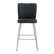 Set di 2 Sgabelli da Bar con Schienale Ergonomico e Poggiapiedi; Metallo e Similpelle; Nero e Argento