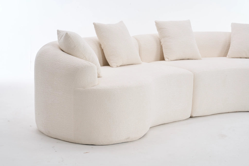 Divano angolare modulare 4 posti con design curvo in ciniglia, seduta comoda, bianco 275 × 115 × 63 cm