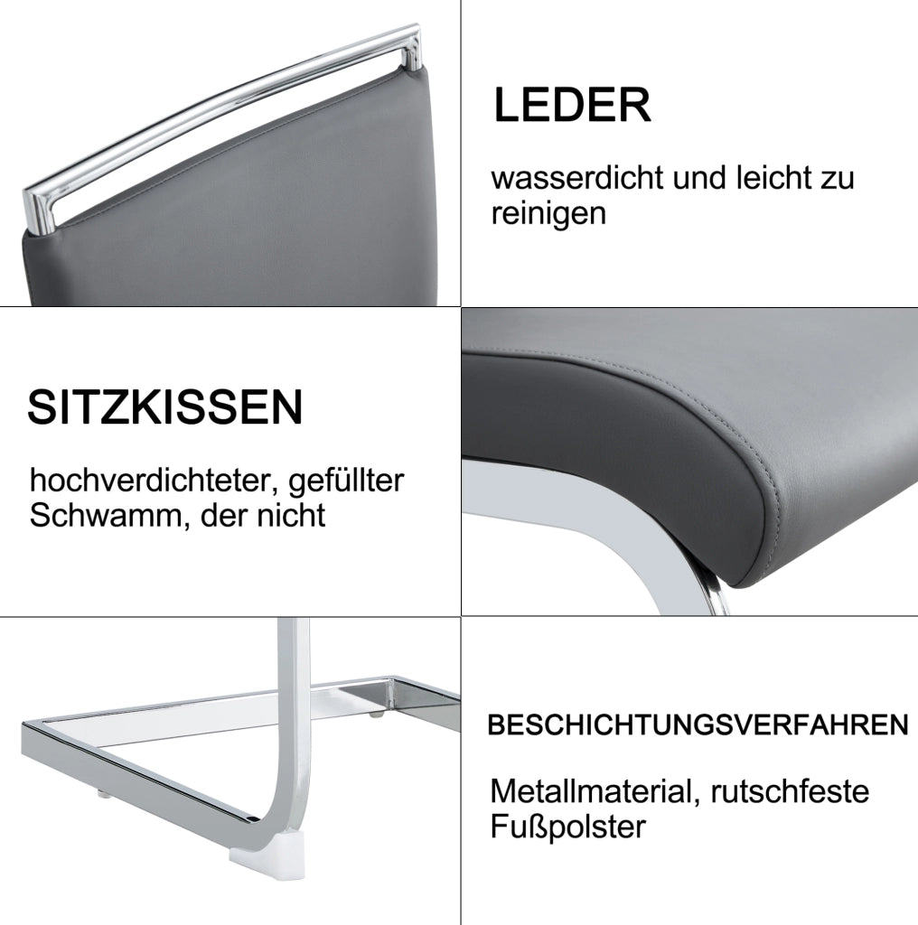 Sedia da pranzo moderna ergonomica con schienale in PU e lino; struttura in metallo grigio