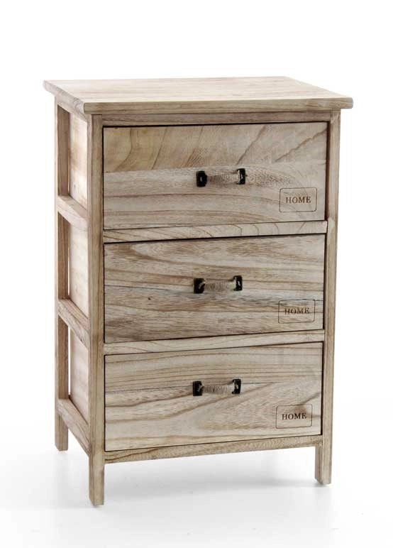 HOME CASSETTIERA IN LEGNO DECORATA 3 CASSETTI 40 X 29 XH58 CM NATURAL
