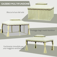 Gazebo da Giardino 4x3 m con Zanzariera e Tende Tetto Doppio e Rivestimento Anti-UV Crema