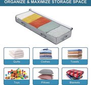 Contenitori per ripostigli sotto il letto, 2 grandi contenitori sotto il letto, organizzatore di abbigliamento per ripostigli, distributore regolabile, coperte trasparenti pieghevoli, coperte per letto, contenitori con fondo solido.