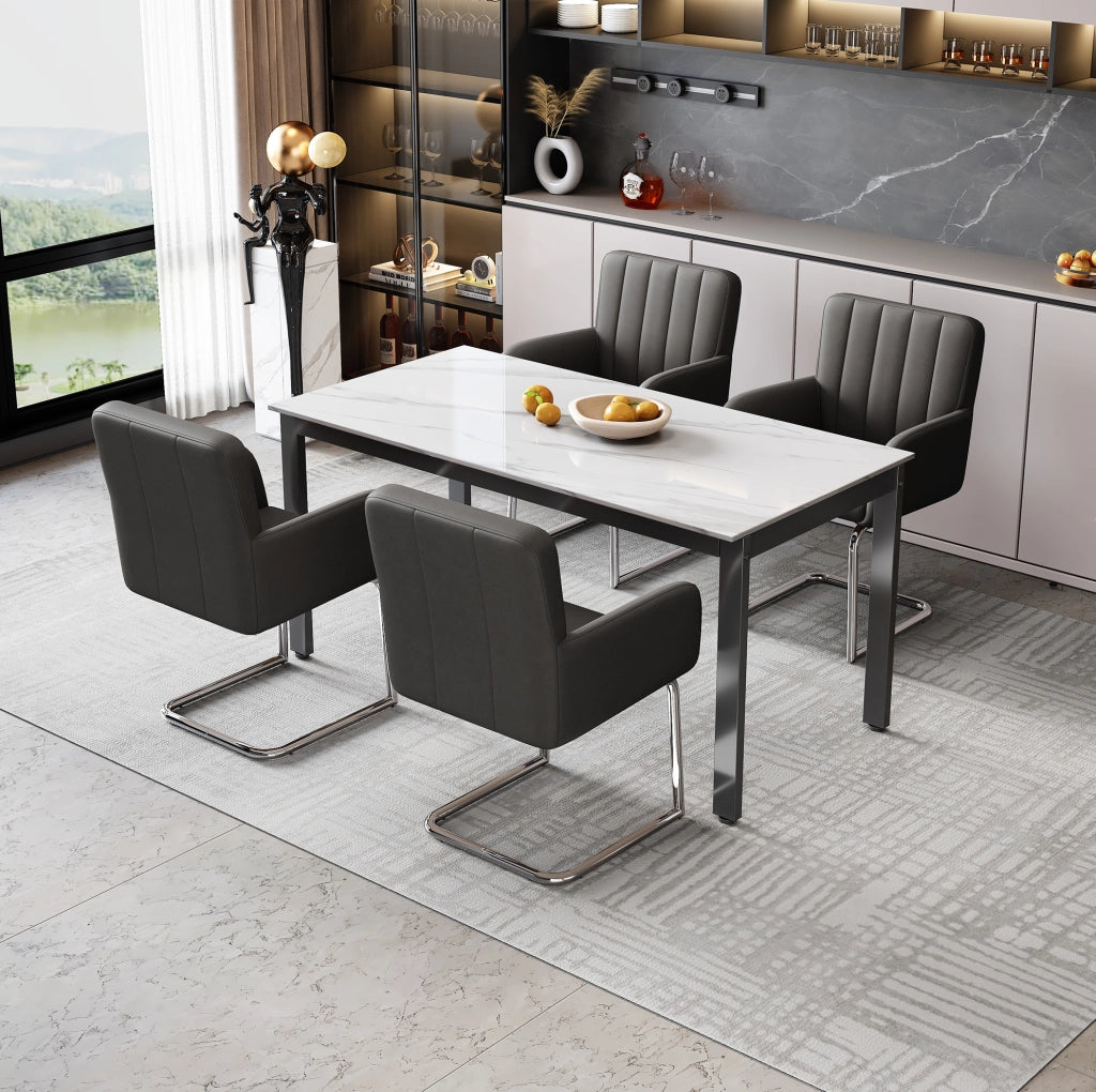Set 2 sedie da pranzo nere in pelle PU con schienale ergonomico a Z e gambe in metallo